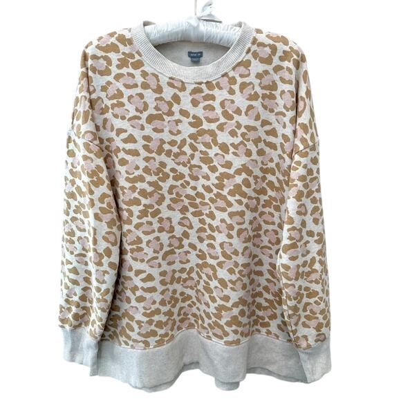 AERIE | Leopard Print Sweatshirt Tan Pink Pullover Cozy Animal Print | Medium - Picture 1 of 7
